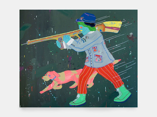 Misaki Kawai, Bear Hunt Club, 2007. Acrylic and collage on canvas, 60 x 72 in, 152 x 183 cm