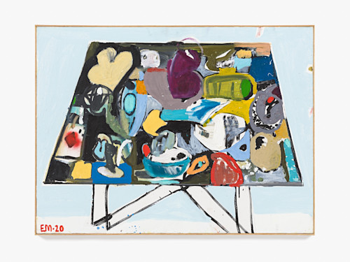 Eddie Martinez, Baby Blue Clue, 2020. Oil, acrylic and spray paint on canvas with artist made strip frame, 30 x 40 in (76 x 102 cm)