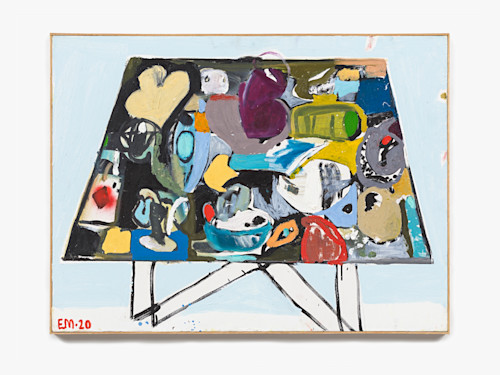 Eddie Martinez, Baby Blue Clue, 2020. Oil, acrylic and spray paint on canvas with artist made strip frame, 30 x 40 in (76 x 102 cm)