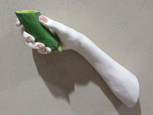 Elizabeth Jaeger, Zucchini, 2014. Ceramic, 14 x 4 x 3 in, 36 x 10 x 8 cm