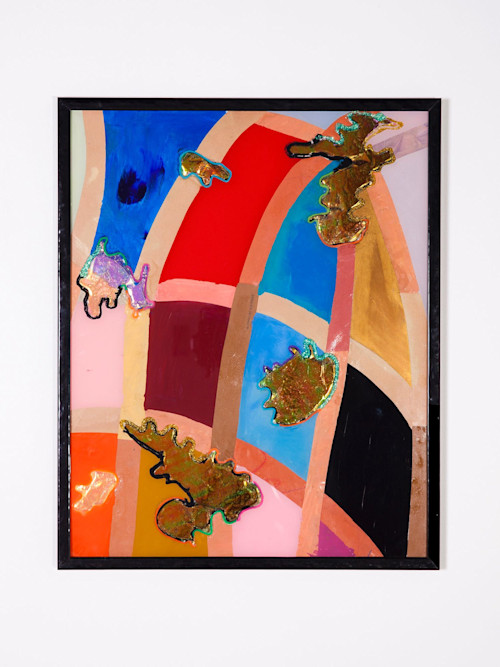 Brian Belott, Greased Ice Cake, 2014. Reverse glass technique, mixed media on plexi, 21 x 17 in, 53 x 43 cm