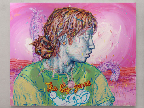 Taylor McKimens, The Big Game. Acrylic, flashe and acryla-gouache on canvas, 48 x 60 in, 122 x 153 cm