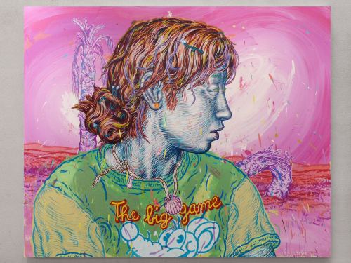 Taylor McKimens, The Big Game. Acrylic, flashe and acryla-gouache on canvas, 48 x 60 in, 122 x 153 cm