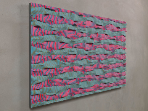 Ara Peterson, Wavepack (Red, Violet, Green), 2012. Acrylic paint on wood, 30 x 49.5 in, 76 x 125 cm