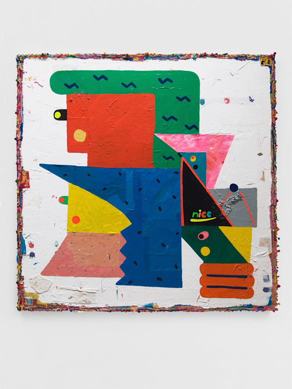 Acrylic, fabric and paper on canvas, 80 x 80 in, 203 x 203 cm