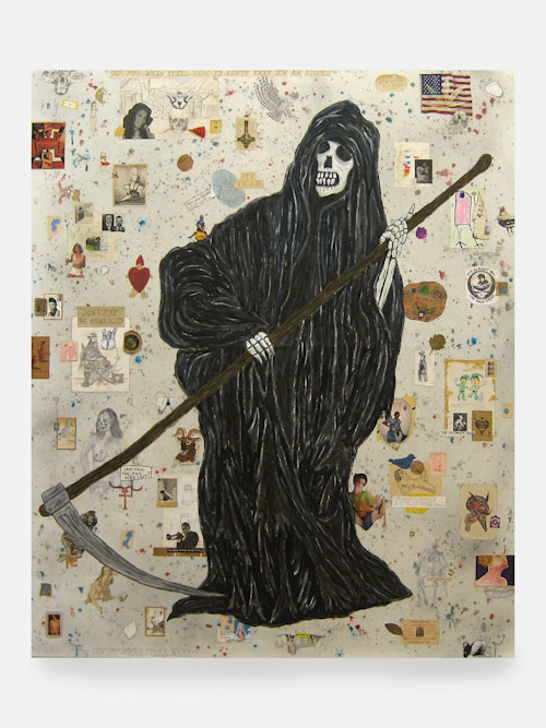 Wes Lang, An Appeal to Heaven, 2007. Acrylic, pencil and collage on canvas, 72 x 60 in, 183 x 152 cm