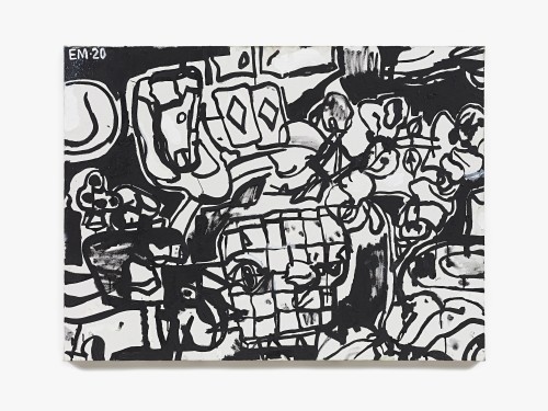 Eddie Martinez, The Deal (in Black & White), 2020. Acrylic and oil on canvas, 30 x 40 in (76 x 102 cm)