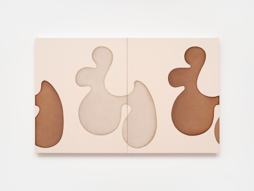 Landon Metz, Untitled, 2020. Diptych, Dye on canvas (Brown, Taupe), 20 x 32 in, 51 x 81 cm