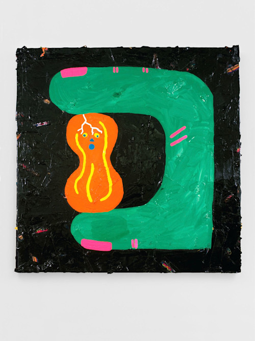 Misaki Kawai, Peanut Life, 2011. Acrylic, fabric and paper on canvas, 48 x 48 in, 121 x 121 cm