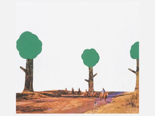 Misaki Kawai, Purple River March, 2005. Collage on paper, 16 x 18 in, 40 x 45 cm