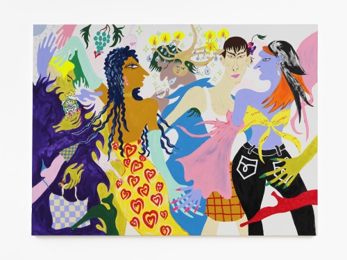 Constance Tenvik, Sweet Tooth Dancers, 2021. Gouache, flashe, acrylic on canvas, 148 x 200 cm (58 x 79 in)