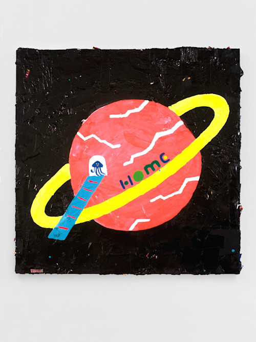 Misaki Kawai, Space House, 2011. Acrylic, fabric and paper on canvas, 48 x 48 in, 121 x 121 cm