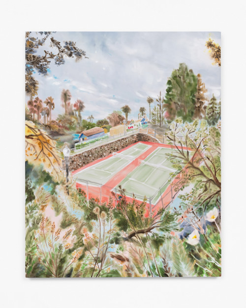 Michelle Blade, Learning the Rules of the Game, 2022. Acrylic and ink on poplin, 60 x 48 in (152 x 122 cm)