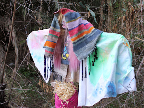 Francine Spiegel, Beam On, 2018. Sculpture of hand-woven textile, found textile and various