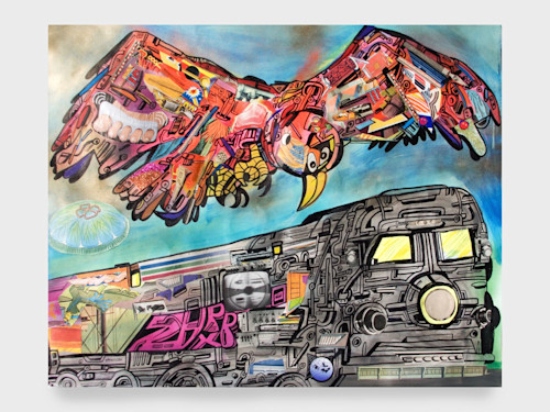 Joe Grillo, Untitled (ZARXB), 2010. Acrylic, Spraypaint and collage on paper, 24 x 19 in, 61 x 48 cm