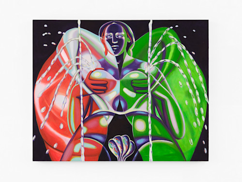 Anja Salonen, Thin Film Interference - Nereid, 2023. Oil and fabric dye on linen, 40 x 50 in (102 x 127 cm)