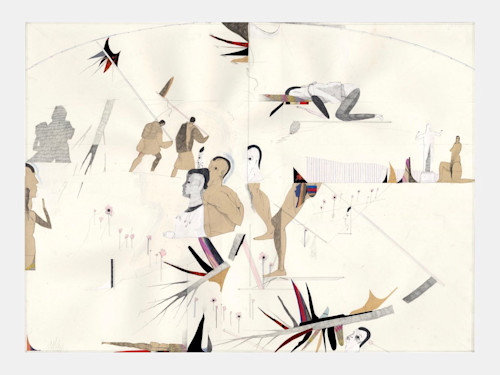 Joseph Hart, Violent Contrapposto, 2006. Prismacolor pen, gesso, pencil and collage on paper, 22 x 30 in, 56 x 76 cm