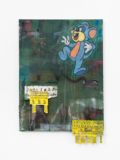 Alfonso Gonzalez Jr., Surprise, 2023. Enamel, latex, dirt, gel medium on canvas, 24 x 18 in (61 x 46 cm)