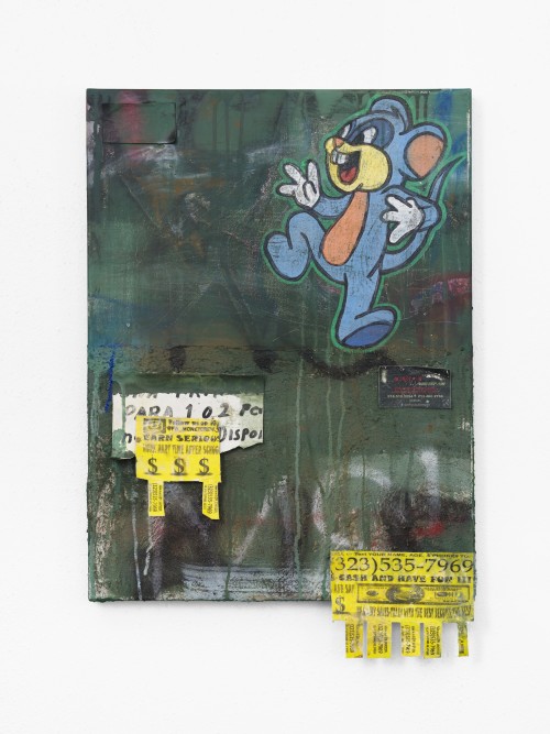 Alfonso Gonzalez Jr., Surprise, 2023. Enamel, latex, dirt, gel medium on canvas, 24 x 18 in (61 x 46 cm)