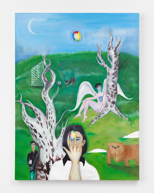 Quintessa Matranga, To-Go Coffee Angel, 2017. Oil on canvas, 48 x 36 in (122 x 91 cm)