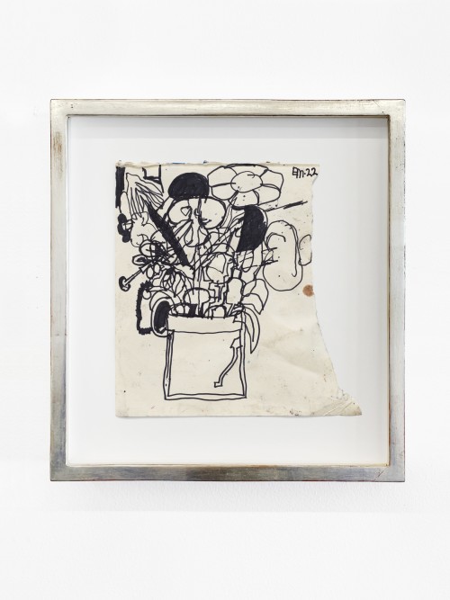 Eddie Martinez, Untitled, 2022. Sharpie and debris on paper, 6 x 6 in (15 x 15 cm)