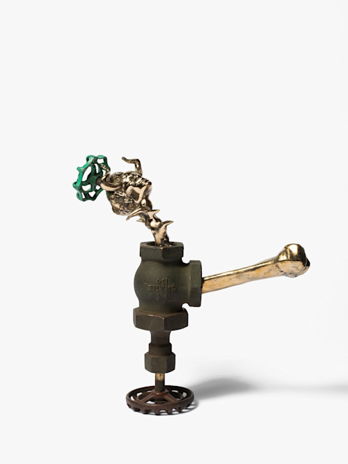 Emmanuel Louisnord Desir, Contaminated, 2025. Bronze and brass, 13 x 13 x 7 in (33 x 33 x 18 cm)