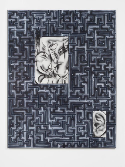 Zoe Barcza, Erotic Maze Painting (Face, Ear, and Little Bird), 2016. Acrylic on canvas, 65 x 51 in, 165 x 130 cm