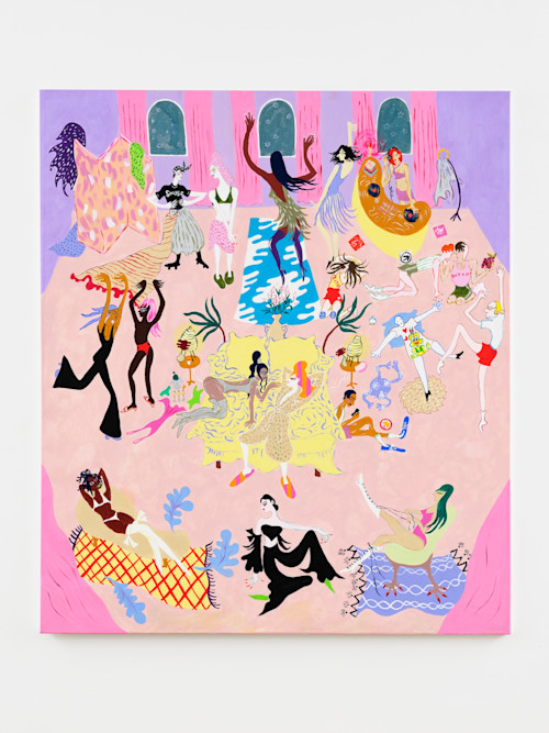 Constance Tenvik, Dressing Up Before Going Out, 2021. Gouache, acrylic, flashe, oil on canvas, 150 x 130 cm (59 x 51 in)