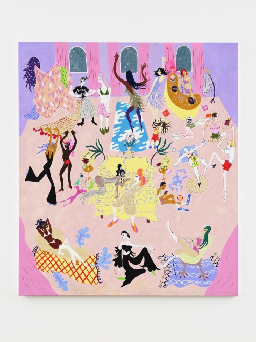 Constance Tenvik, Dressing Up Before Going Out, 2021. Gouache, acrylic, flashe, oil on canvas, 150 x 130 cm (59 x 51 in)