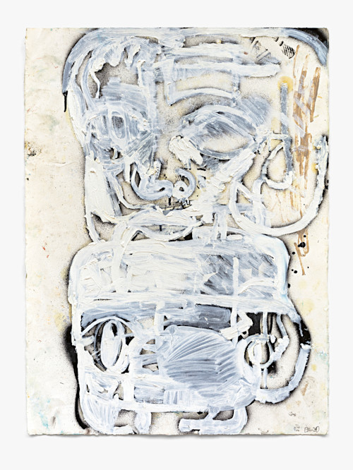 Eddie Martinez, Trump Virus White Out, 2020. Spray paint, oil paint and debris on paper, 30 x 22 in (76 x 56 cm)