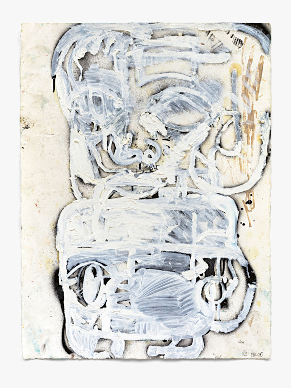Spray paint, oil paint and debris on paper, 30 x 22 in (76 x 56 cm)