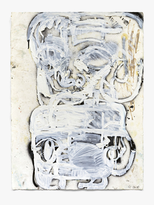 Eddie Martinez, Trump Virus White Out, 2020. Spray paint, oil paint and debris on paper, 30 x 22 in (76 x 56 cm)