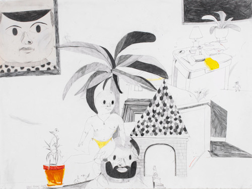 Eddie Martinez, On The Catwalk, 2005. Pencil, ink and collage on paper, 23 x 30 in, 58 x 76 cm