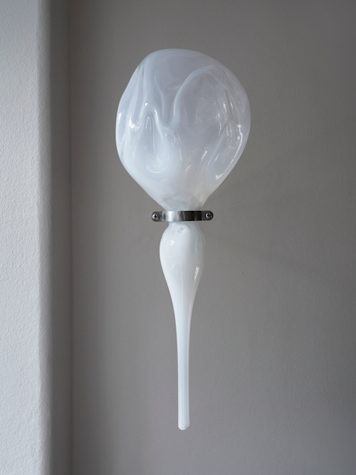 Ivana Basic, Breath seeps through her tightly closed mouth 17, 2018. Breath, glass, stainless steel torque, marble dust, 7 x 18 x 13 in (18 x 46 x 33 cm)