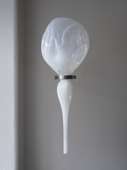 Ivana Basic, Breath seeps through her tightly closed mouth 17, 2018. Breath, glass, stainless steel torque, marble dust, 7 x 18 x 13 in (18 x 46 x 33 cm)