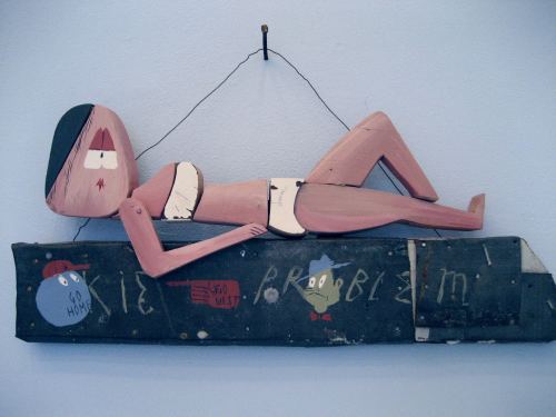William Buzzell, White Trash, 2006. House-paint and shoe-dye on wood, 7 x 16 in, 19 x 41 cm