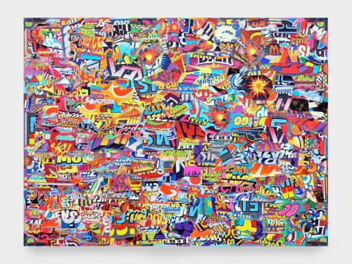Joe Grillo, Explosionssoisolpxe, 2010. Acrylic and collage on canvas, 30 x 40 in, 76 x 102 cm