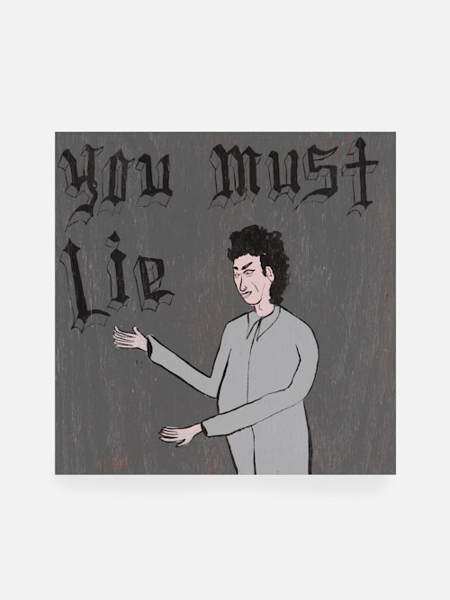 Chris Lindig, You Must Lie, 2005. Acrylic and gouache on wood, 8 x 8 in, 20 x 20 cm