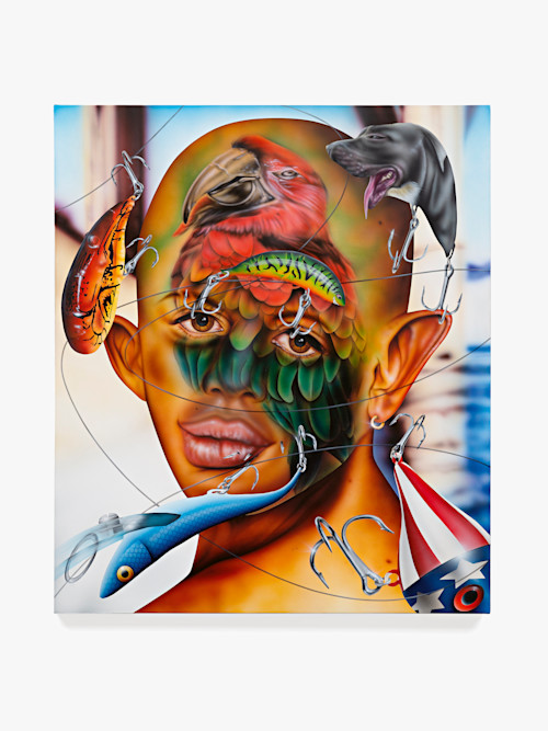 Mario Ayala, Catch and Release, 2020. Acrylic on canvas, 42 x 36 in (107 x 91 cm) 