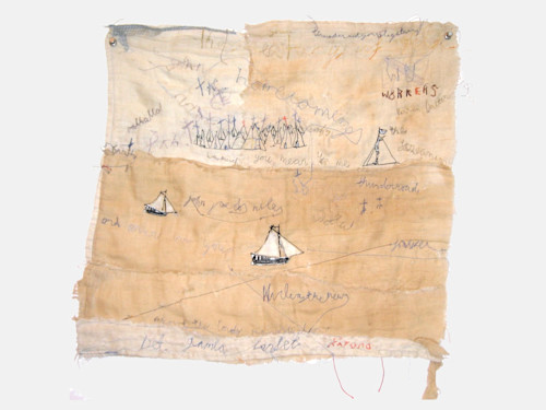 Anna Norlander, Det Gamla Landet, 2006. Embroidery on fabric, 17 x 18 in, 43 x 46 cm
