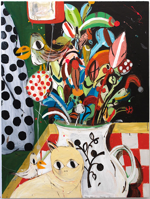 Eddie Martinez, Seriously Dude, What Are You Looking At? (Get Off My Back), 2006. Acrylic on panel, 48 x 36 in, 122 x 91 cm