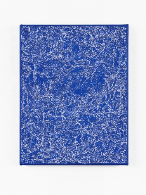 Jean Nagai, Sombre Reptiles, 2024. Correction fluid, acrylic on canvas, 14 x 11 in (36 x 28 cm)