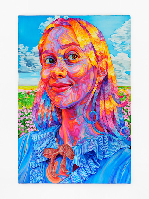 Hannah Lupton Reinhard, Abby, Beneath Clouds, 2024. Oil and rhinestones on canvas, 36 x 24 in (91 x 61 cm)