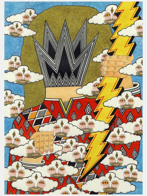 Matt Leines, King of the Men in the Sky, 2006. Watercolor and ink on paper, 16 x 12 in, 41 x 30 cm