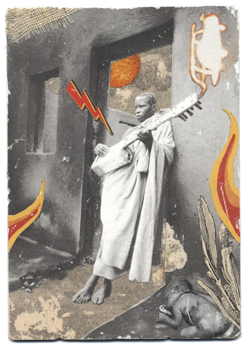 Stefan Danielsson, Slow Pain, 2004-2006. Collage on paper in handmade frame with snake tongue, blood, spine, 4.5 x 3 in, 12 x 8 cm (1)