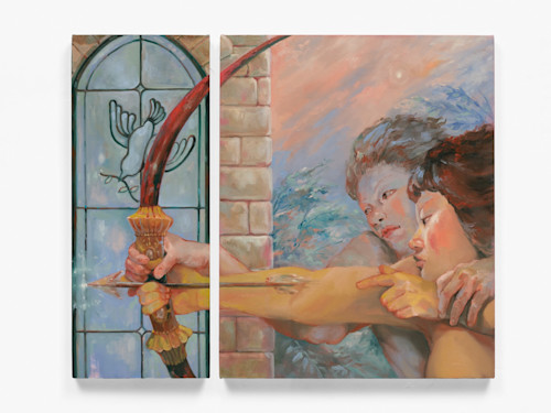 Augustina Wang, Light! Guide My Hand!, 2024. Oil on canvas, 30 x 36 in (76 x 91 cm) diptych