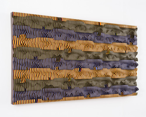 Ara Peterson, Wavepack, 2012. Acrylic paint on wood, 30 x 56 x 4 in, 76 x 142 x 8 cm