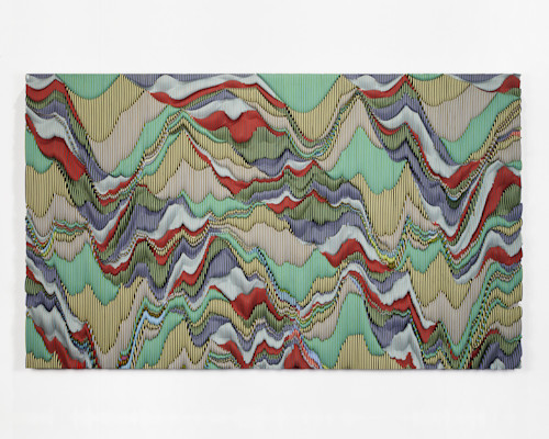 Ara Peterson, Wavepack, 2013. Acrylic paint on wood, 40 x 67 in, 102 x 170 cm