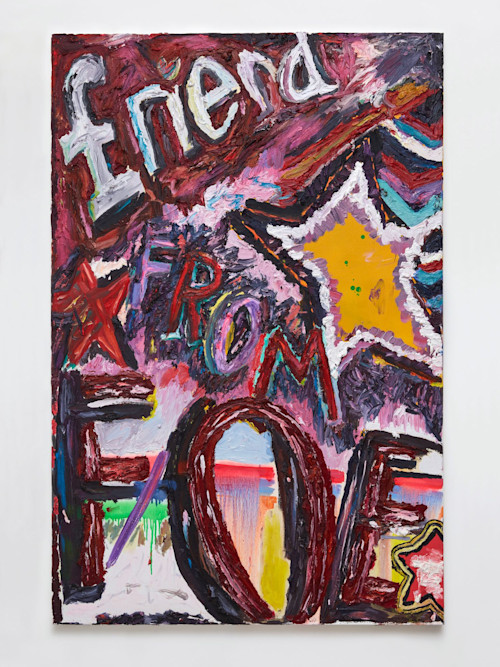 Alicia Gibson, Friend from Foe, 2016. Oil and spray paint on canvas, 60 x 40 in, 152 x 102 cm