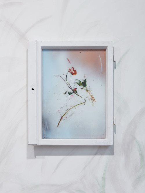 Tilman Hornig, The Newromanzer, 2016. Acrylic and spraypaint on reverse glass in window frame, 26 x 20 in, 66 x 50 cm